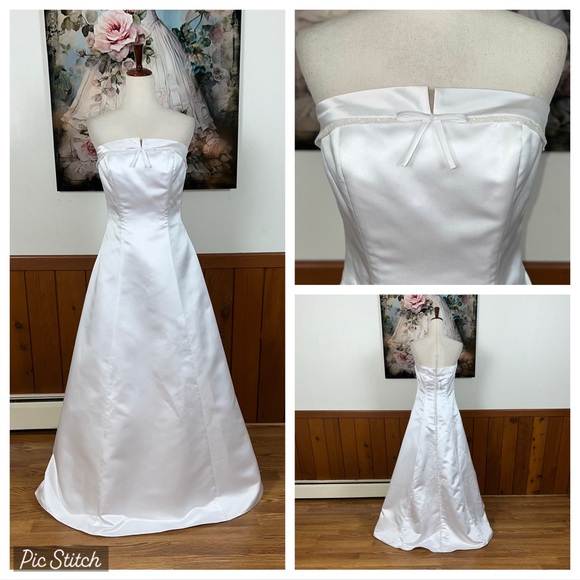 Beautiful New Vintage 90s Michaelangelo White Satin Wedding Gown! - Picture 1 of 10